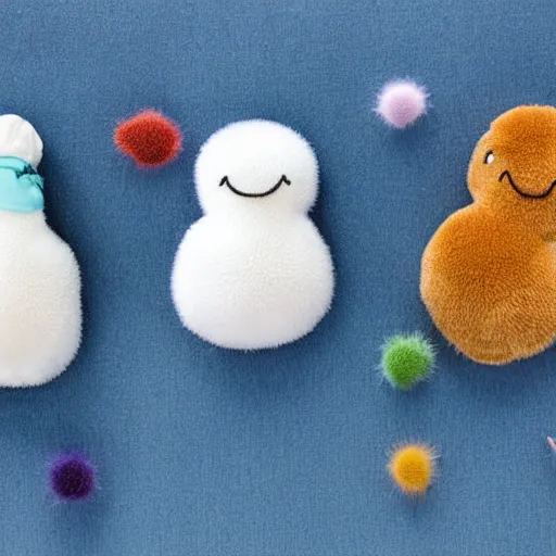 Image similar to bacteria plush, cute fluffy microorganisms covering a cozy bed, cloth worms