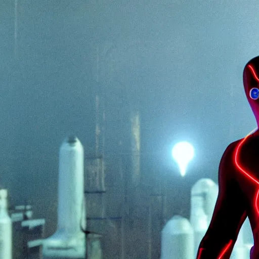 Prompt: Nikola Tesla as a superhero, movie still from The Watchmen, 4k