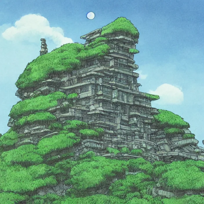 Image similar to a building in a landscape, by studio ghibli and chriss foss