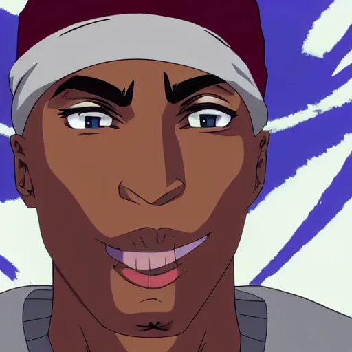 Image similar to Tupac Shakur, screenshot from a 2012s anime, anime