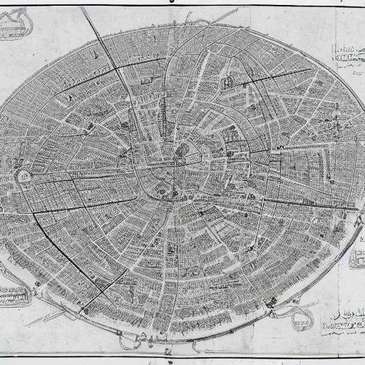 Image similar to sketch map of circular city Baghdad at Abbasid caliphate age,