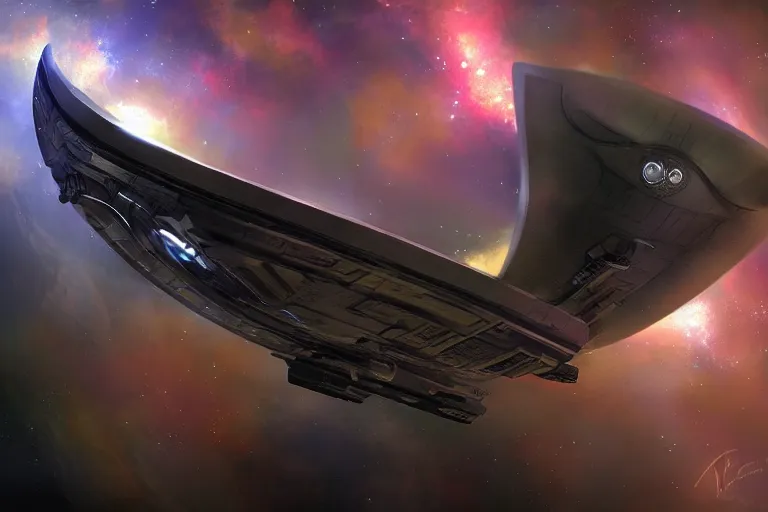 Image similar to the starship enterprise, in deep space, nebula, concept art by kashin wadim