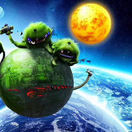 Image similar to laser war between funny creatures on a planet, digital art, award winning 4K