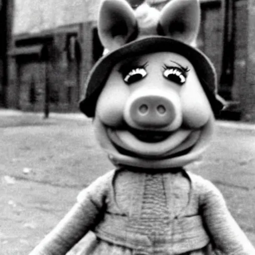 Image similar to old photo of Miss Piggy during the Great Depression