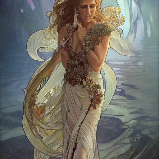 Image similar to amazing lifelike award winning pencil illustration of Celine Dion with gorgon hair trending on art station artgerm Greg rutkowski alphonse mucha cinematic