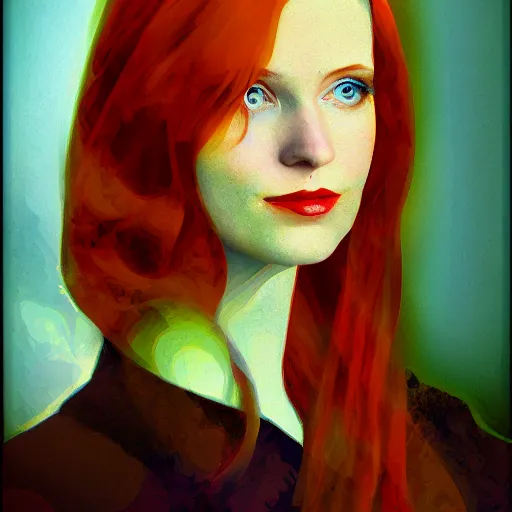 Prompt: portrait of a redhead woman by stanisław witkiewicz, mixed technique