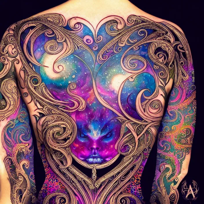 Image similar to extremely psychedelic tattoo design made of cressent moon and black bird, LSD tattoo design, diffuse lighting, fantasy, intricate, elegant, highly detailed, lifelike, photorealistic, digital painting, artstation, illustration, concept art, smooth, sharp focus, art by John Collier and Albert Aublet and Krenz Cushart and Artem Demura and Alphonse Mucha