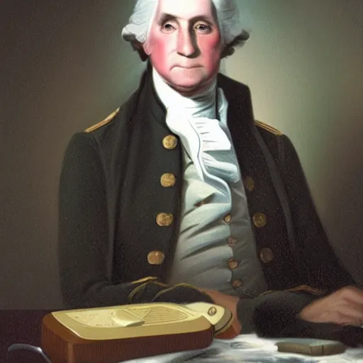 Image similar to george washington playing his gameboy, trending on cgsociety