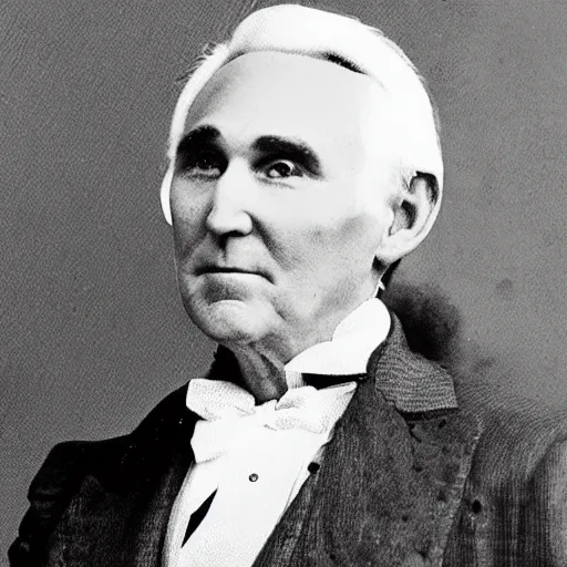 Image similar to An 1840\'s photograph of Roger Stone in a dress