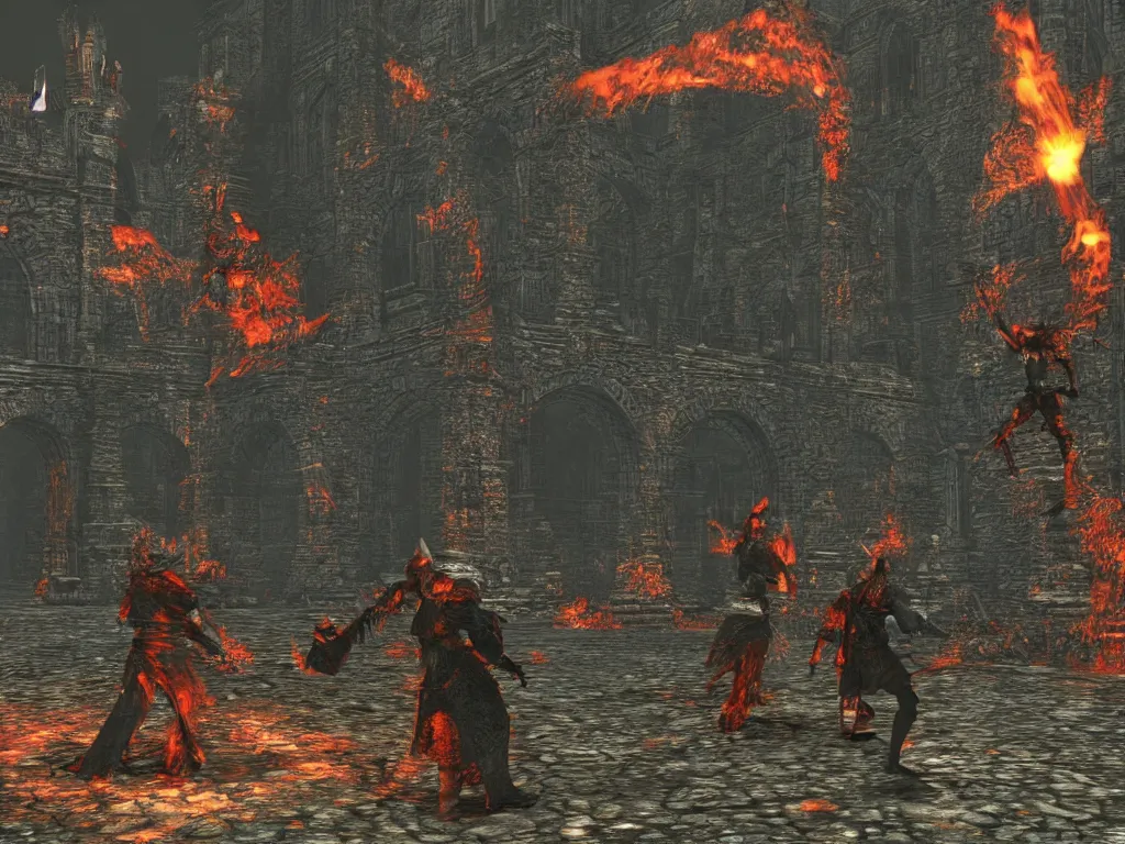 Prompt: Dark Souls Demon Ruins as a PS1 video game landscape
