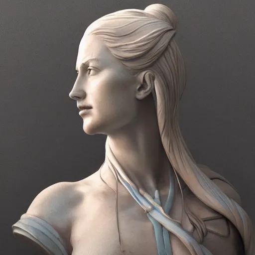 Image similar to beautiful lifelike award winning marble statue bust of gerald of rivia unreal engine octane render trending on art station artgerm greg rutkowski alphonse mucha cinematic atmospheric
