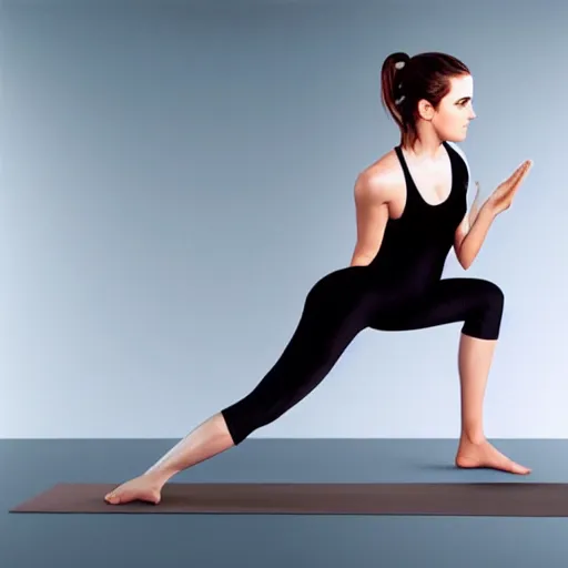 Prompt: Emma Watson in yoga pose, photo hyper realistic, full-body, ultra detailed, 4k, studio light, by Hajime Sorayama