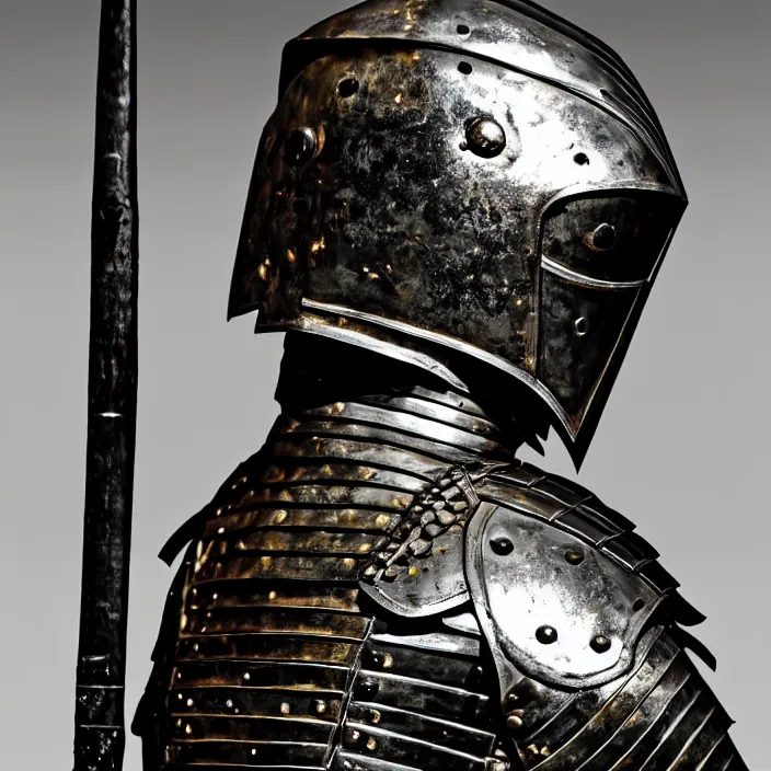 Image similar to photo of a warrior headless, akephaloi with metal blemmyae themed armour, highly detailed, hdr, smooth, sharp focus, high resolution, award - winning photo