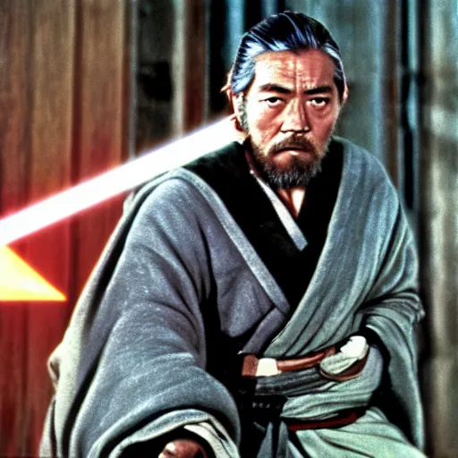 Image similar to technicolor still of toshiro mifune as obi wan kenobi in star wars : a new hope