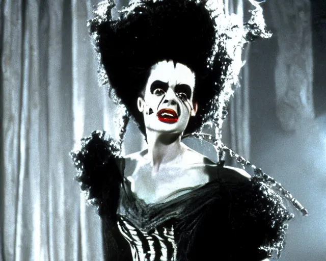 Image similar to bride of frankenstein as lydia in beetlejuice, 1 9 8 8, cdx