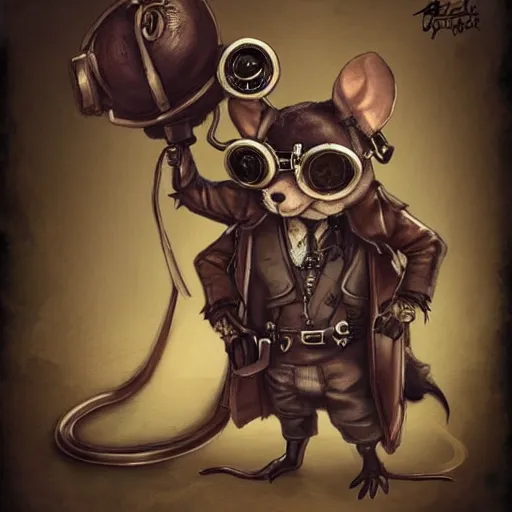 Prompt: a rat with steampunk googles, by Artstation