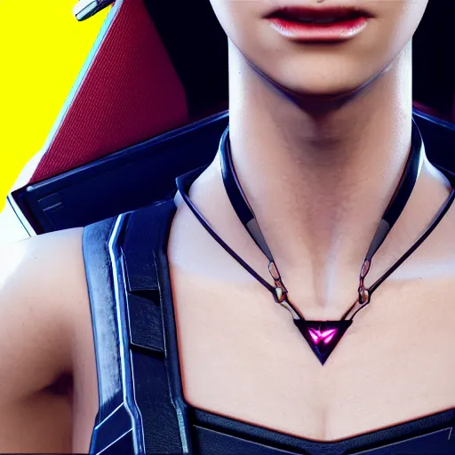 Image similar to female V from Cyberpunk 2077 wearing spiked choker, collar, 4K