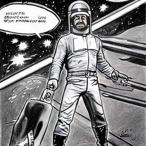 Prompt: drawing vintage sci chuck noris in space