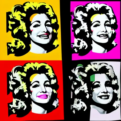 Prompt: Dolly Parton headshot in the style of Andy Warhol