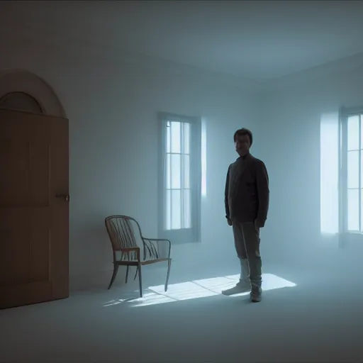 Prompt: colour comedy - empty white room by denis villeneuve and gregory crewdson style highly detailed faces many details by andrei tarkovsky and caravaggio in sci - fi style vibrant volumetric natural light rendered in blender and octane render