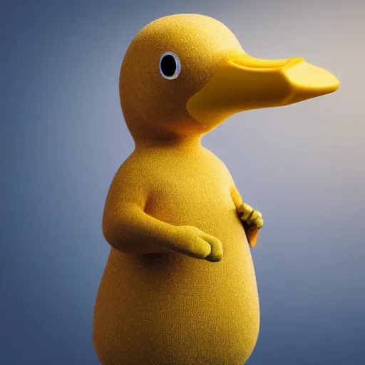 Prompt: realistic anthropomorphic duck with human arms, 4k photograph