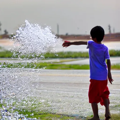 Image similar to a boy throw water to a beautiful flower