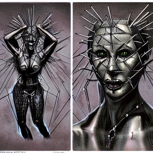 Image similar to Hellraiser succubus concept art anatomy study, award winning character design and practical effects