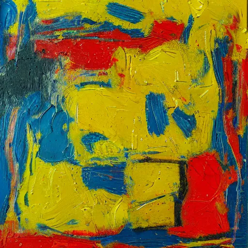 Image similar to oil paint impasto relief, abstract by mondrian, multi layered thick brush marks, some splattered paint, in the style of ivan shishkin and frank auerbach and van gogh