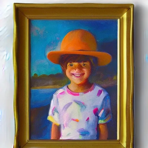 Image similar to “a little boy happy golden hour oil panting”