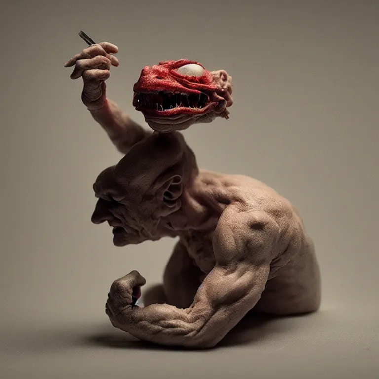 Prompt: laboratory miniature creature in pain and anger and revange by Christopher Soukup, David Fincher, Dan Witz, Gregory Crewdson, Huleeb, Lee Griggs, Mike Nash, Paul Chadeisson, Stephen Shore, sideshow collectibles, Terry Richardson, Vitaly Bulgarov