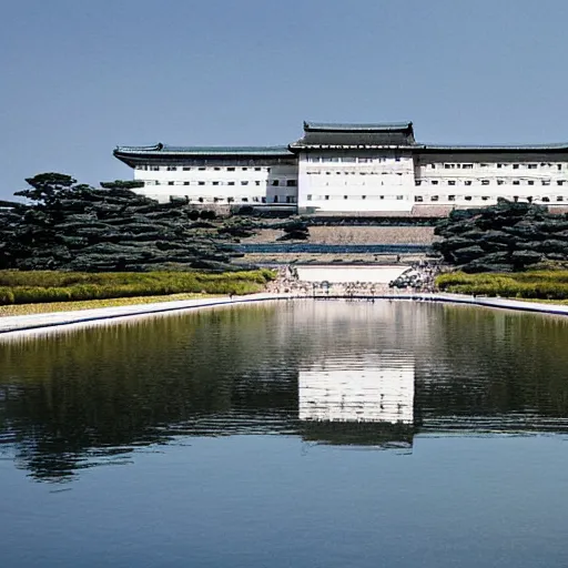 Prompt: imperial palace in a stunning landscape by ricardo bofill