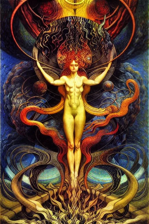 Prompt: Divine Chaos Engine by Karol Bak, Jean Delville, William Blake, and Vincent Van Gogh, symbolist, visionary