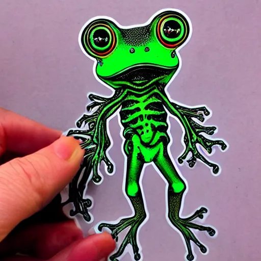 Image similar to closeup of an adorable, eldritch frog abomination of unimaginable horror by h. r. giger and junji ito, speculative evolution, psychedelic illustration, op art, sticker illustration