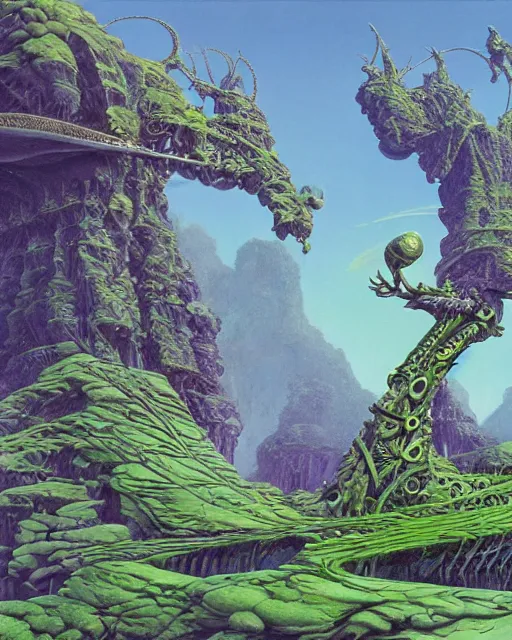 Image similar to art by roger dean, biomechanical, 4 k, hyper detailed