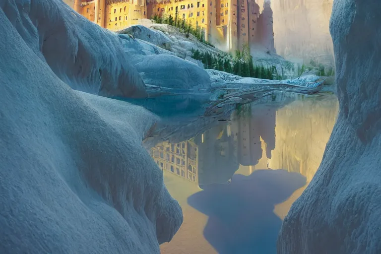 Prompt: neuschwanstein castle on pamukkale thermal waters flowing down gold travertine terraces in antelope canyon during sakura season on an interstellar aurora borealis with heavy thunder and lightning, by peter mohrbacher, james jean, james gilleard, greg rutkowski, vincent di fate, rule of thirds, beautiful landscape