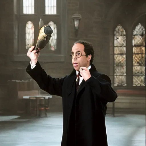 Image similar to jerry seinfeld as harry potter, movie, photography,