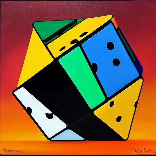 Prompt: a Rubik's cube, surrealist painting, award-winning, 8K, in the style of Salvador Dalí