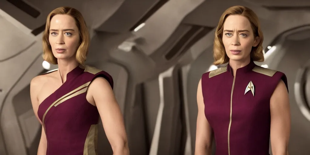 Image similar to emily blunt is the captain of the starship enterprise in the new star trek movie