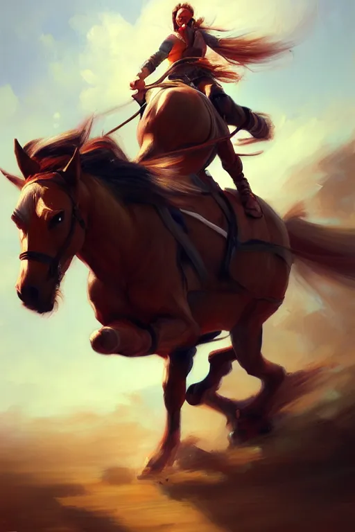 Image similar to a painting of a person riding a horse, a digital painting by mandy jurgens, trending on artstation, action painting, speedpainting, detailed painting, 2 d game art