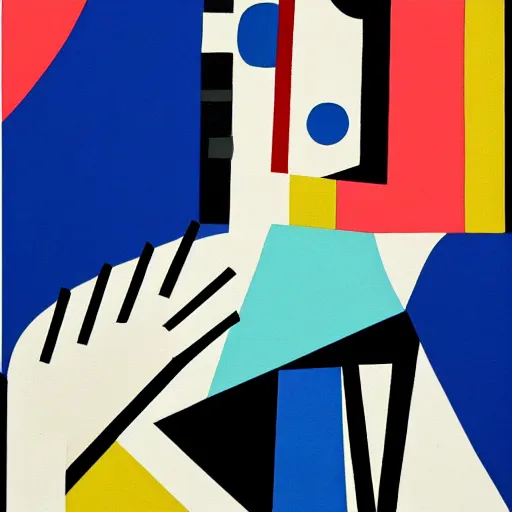 Prompt: A abstract painting in the style of Hildegarde Handsaeme and Gary Hume and Tatsuro Kiuchi, flat colour-block style, geometric abstraction, portrait of beautiful woman, clean black outlines, modern pastel colours