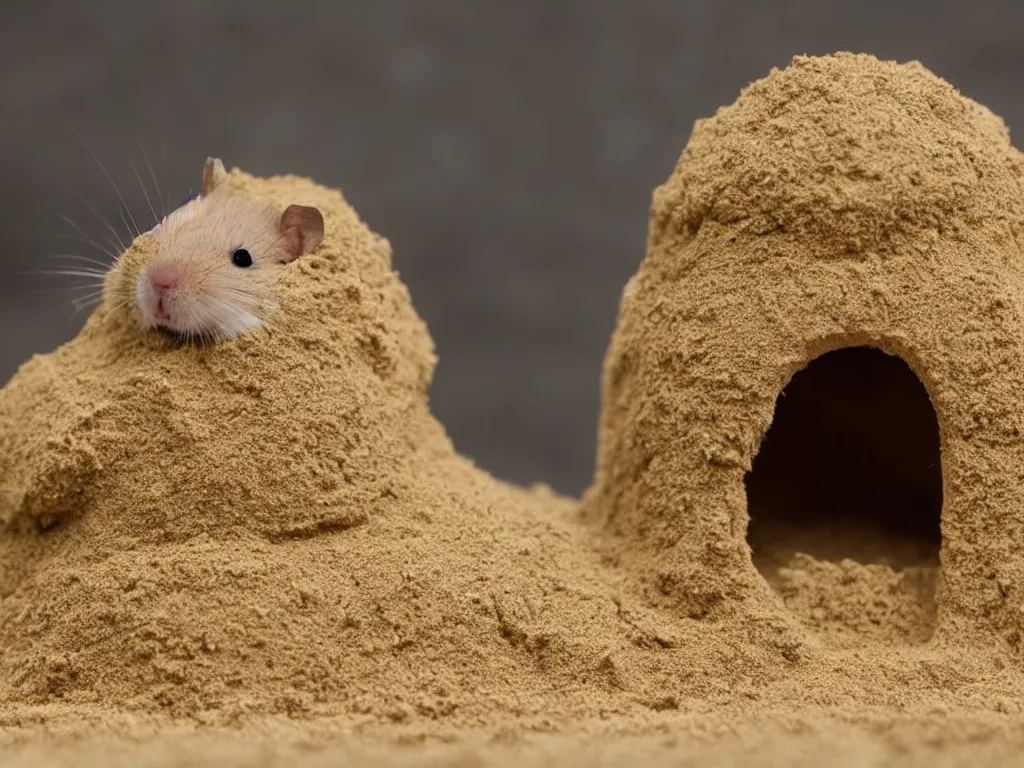 Image similar to Photo of a hamster making a giant sandcastle, highly-detailed 4K award-winning