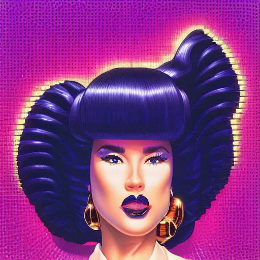 Prompt: Vaporwave Lady Gag by Greg Hildebrandt