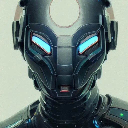 Image similar to detailed character concept art close up portrait of a detailed and hi - tech reconnaissance robot in an empty chamber, artstation, award - winning realistic sci - fi concept art by greg rutkowski and yoshitaka amano, in the style of moebius, flat pop color surrealist artwork.