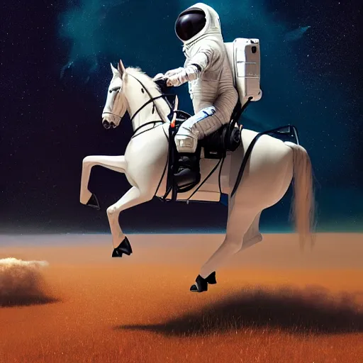 Image similar to a anthropomorphic horse - astronaut riding an horse like astronaut, hyperrealism, no blur, 4 k resolution, ultra detailed, style of ron cobb, adolf hiremy - hirschl, syd mead, ismail inceoglu, rene margitte