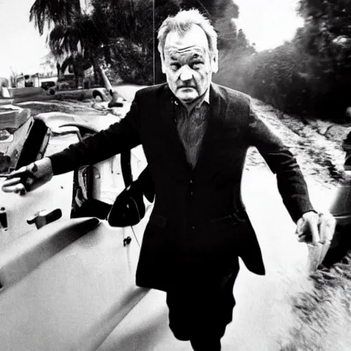 Prompt: bill murray saves the world, award winning press photo