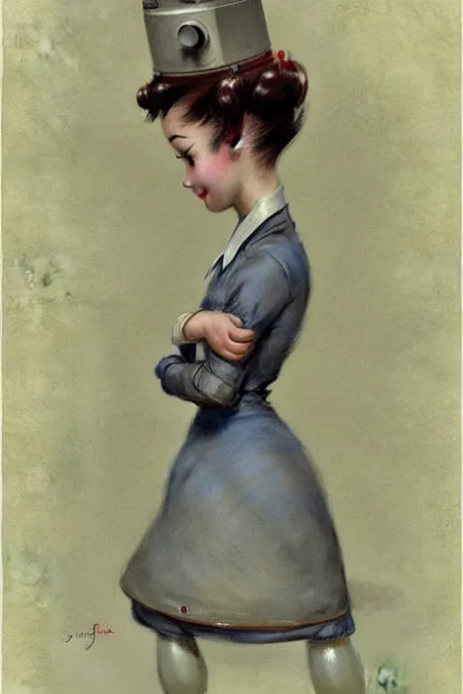 Image similar to (((((1950s robot waitress. muted colors.))))) by Jean-Baptiste Monge !!!!!!!!!!!!!!!!!!!!!!!!!!!