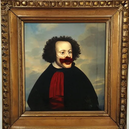 Image similar to oil painting of 1 7 th century king ronald mcdonald with shifty eyes