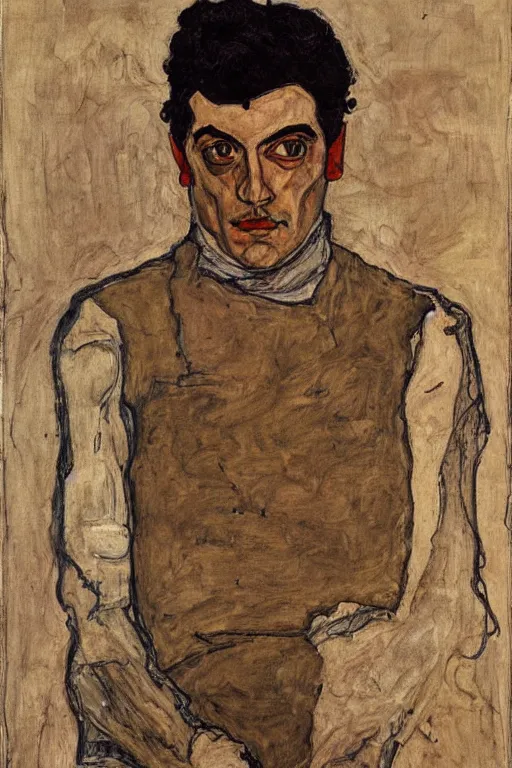 Image similar to portrait of Oscar Isaac, Egon Schiele