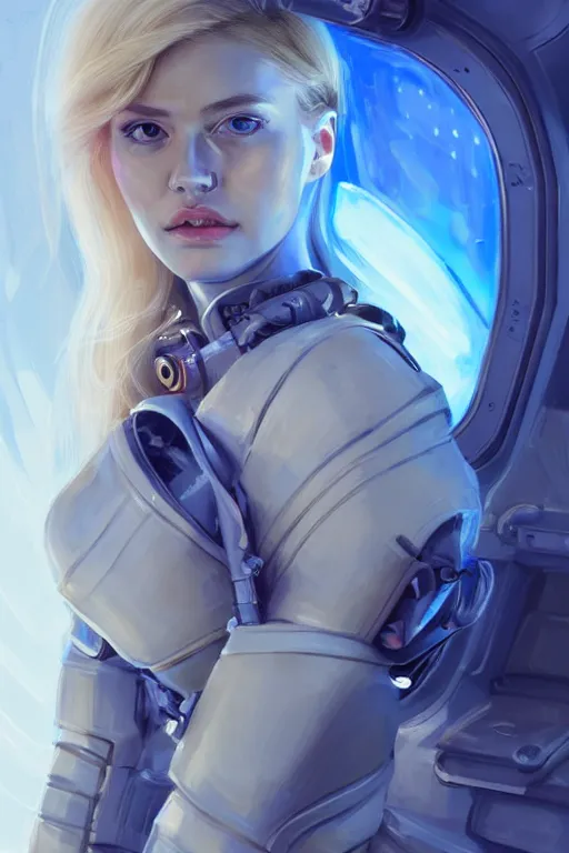 Prompt: portrait futuristic beautiful northern europe Airforce armored pilot Girl, blonde hair, blue eyes, at inside of future fighter aircraft, ssci-fi, fantasy, intricate, very very beautiful, elegant, human anatomy, neon light, highly detailed, digital painting, artstation, concept art, soft light, smooth, sharp focus, illustration, art by tian zi and WLOP and alphonse mucha