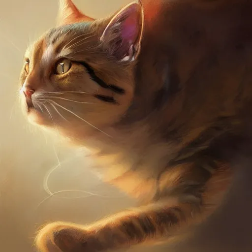 Prompt: a detailed portrait of cat that is doing a magical painting, by justin gerard and greg rutkowski, digital art, realistic painting, dnd, character design, trending on artstation